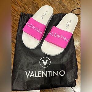 Valentino White and Pink Slide Sandals